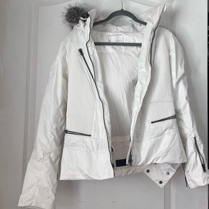 Spyder white ski snow jacket with removable fur hood